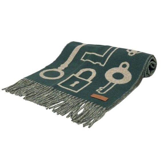 Auth HERMES - Dark Green Beige Cashmere Scarf - Picture 1 of 5